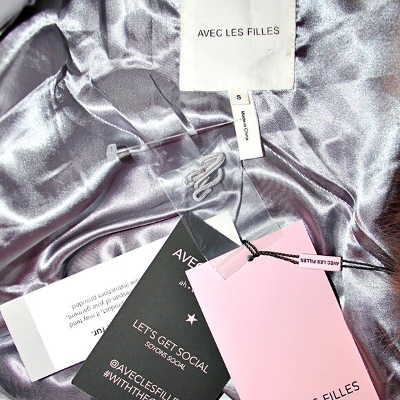 Avec Les Filles Luxurious Faux-Fur Cropped Paneled Coat in Grey Blue sz S $199 - Picture 14 of 16